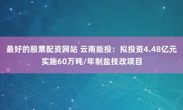 最好的股票配资网站 云南能投：拟投资4.48亿元实施60万吨/年制盐技改项目